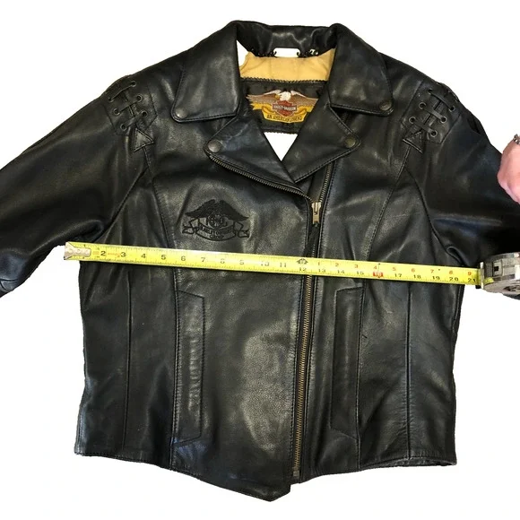 Vintage Women’s Fitted Harley Davidson Black Leather Biker Jacket Size 40/12 W - Picture 15 of 16